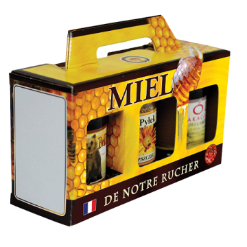 Coffret cadeau carton 'miel de notre rucher' - pour 3 pots de 500g