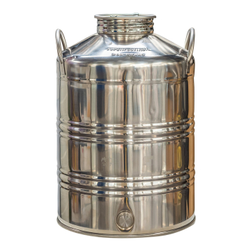 Fût inox alimentaire 25l avec robinet pour huile et vin