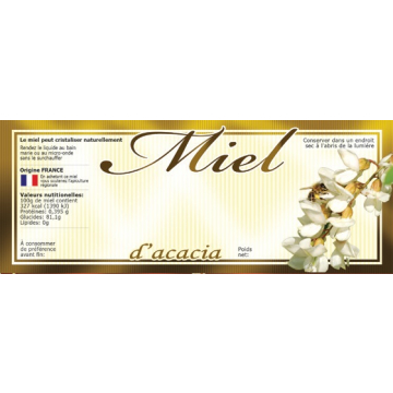 Lot de 100 étiquettes personnalisables miel d'acacia (154x60 mm)