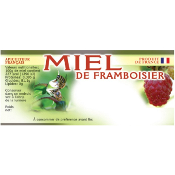 100 étiquettes adhésives "miel de framboisier" 116x50 mm