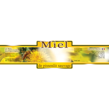 100 étiquettes adhésives personnalisables pour miel de pissenlit - 185 x 55 mm