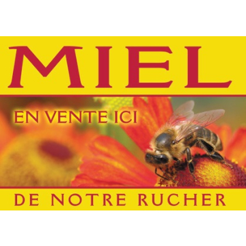 Panneau PVC "miel en vente" modèle abeille rouge 42x29,5 cm