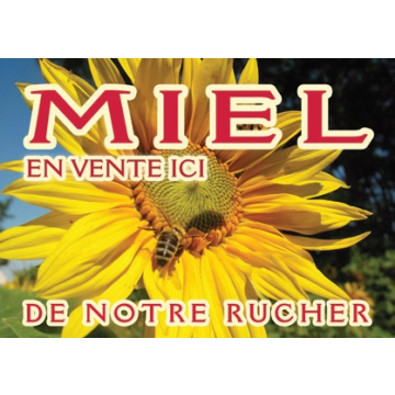 Panneau PVC vente de miel modèle abeille et tournesol 42x29,5 cm