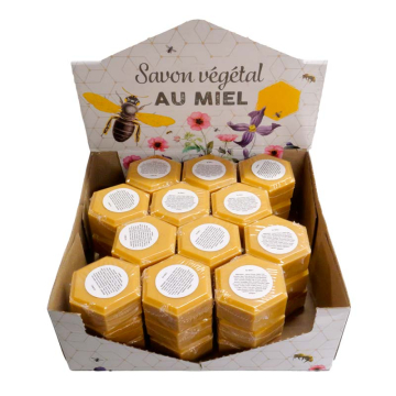Présentoir de 36 savons au miel de thym et propolis 100 g - parfum verveine