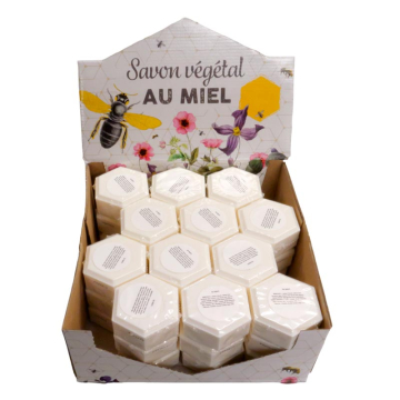 Présentoir de 36 savons au miel de thym et gelée royale 100 g - parfum monoï