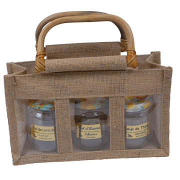 Panier cadeau en toile de jute - pour 3 pots de 500 g