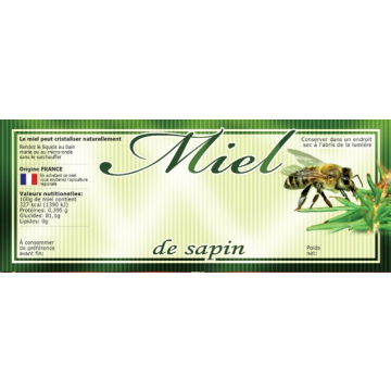 Lot de 100 étiquettes adhésives miel de sapin 154x60mm personnalisables