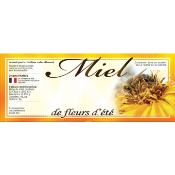 100 étiquettes adhésives miel de fleurs d'été personnalisables 154x60mm