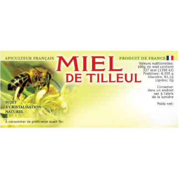 100 étiquettes adhésives miel de tilleul personnalisables - 116 x 50 mm