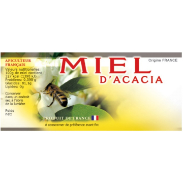 100 étiquettes adhésives miel d'acacia personnalisables 116x50mm