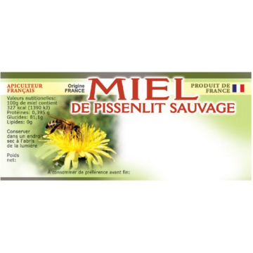 Lot de 100 étiquettes miel de pissenlit sauvage 116x50 mm