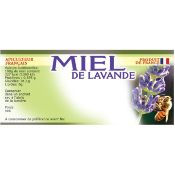 100 étiquettes miel de lavande personnalisables 116x50 mm