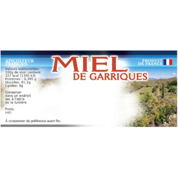 100 étiquettes adhésives personnalisables miel de garrigues 116x50mm
