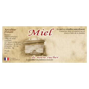 Lot de 100 étiquettes miel de notre rucher modèle antique 3 - 116x50 mm
