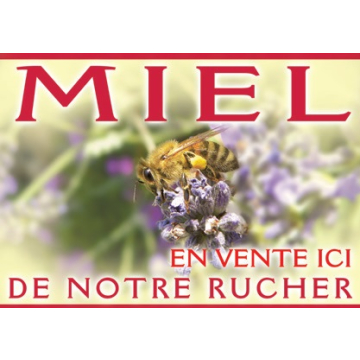 Panneau PVC "miel en vente ici" abeille & lavande 42x29,5 cm