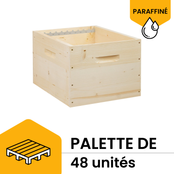 Corps de ruche Dadant 10 cadres mi-bois avec crémaillères paraffiné - Ruchéco - Palette de 48
