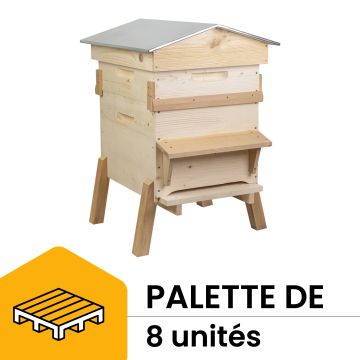 Palette de 8 ruches montagne 10 cadres Dadant toit chalet (sans cadres) - Ruchéco