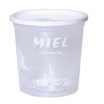 10 pots en plastique pour miel 1 kg HELLION - modèle village - sans couvercle