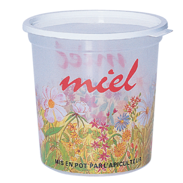 240 pots en plastique pour miel 1 kg PSL - modèle champêtre transparent