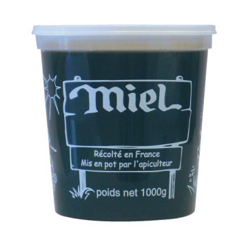 10 pots en plastique pour miel 1 kg PEP NICOT - modèle miel blanc - avec couvercle