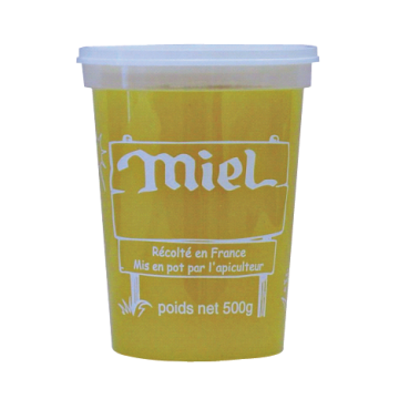 10 pots en plastique pour miel 500 g PEP NICOT - modèle miel blanc - avec couvercle