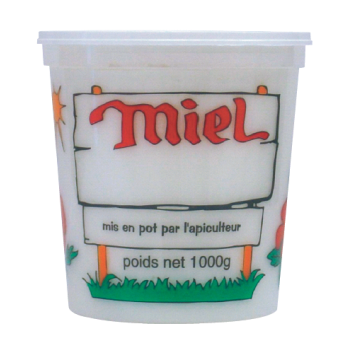 10 pots en plastique pour miel 1 kg PEP NICOT - modèle miel couleurs - avec couvercle