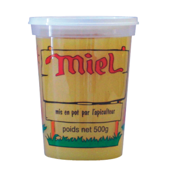 10 pots en plastique pour miel 500 g PEP NICOT - modèle miel couleurs - avec couvercle