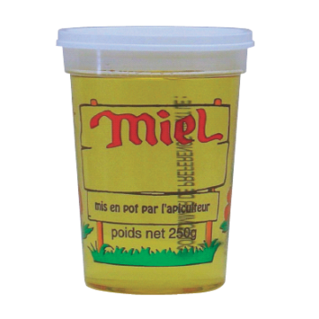 10 pots en plastique pour miel 250 g PEP NICOT - modèle miel couleurs - avec couvercle