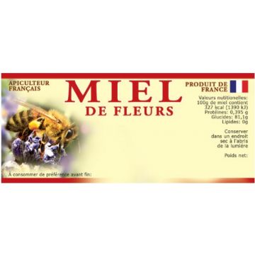100 étiquettes personnalisables "Miel de fleurs" - 116 x 50 mm