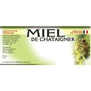 100 étiquettes personnalisables "Miel de châtaignier" - 116 x 50 mm