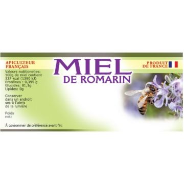 100 étiquettes personnalisables "Miel de romarin" - 116 x 50 mm
