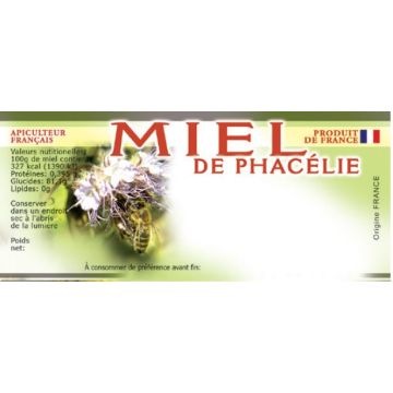 100 étiquettes personnalisables "Miel de phacélie" - 116 x 50 mm