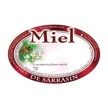 100 étiquettes personnalisables ovales "Miel de sarrasin" - 92 x 60 mm