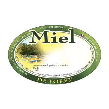 100 étiquettes personnalisables ovales "Miel de forêt" - 92 x 60 mm