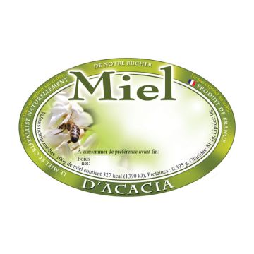 100 étiquettes personnalisables ovales "Miel d'acacia" - 92 x 60 mm