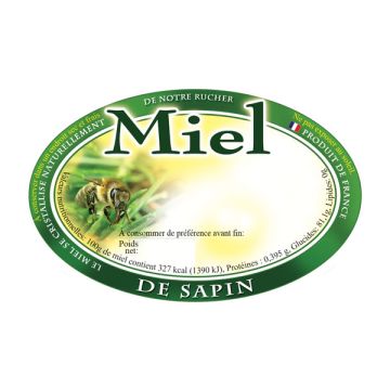 100 étiquettes personnalisables ovales "Miel de sapin" - 92 x 60 mm