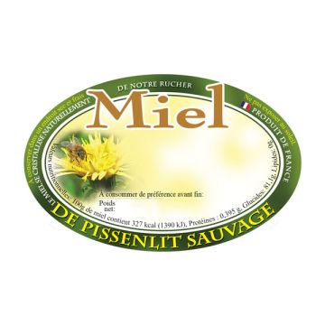 100 étiquettes personnalisables ovales "Miel de pissenlit sauvage" - 92 x 60 mm