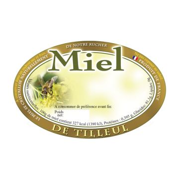 100 étiquettes personnalisables ovales "Miel de tilleul" - 92 x 60 mm