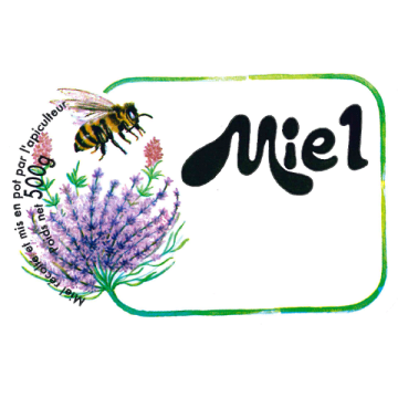 1500 étiquettes personnalisables (modèle abeille et fleur) "Miel 500 g" - 90 x 60 mm