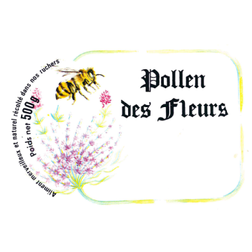 100 étiquettes personnalisables (modèle abeille et fleur) "Pollen 500 g" - 90 x 60 mm