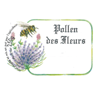 1500 étiquettes personnalisables ovales (modèle abeille et fleur ) "Pollen 250 g" - 90 x 60 mm