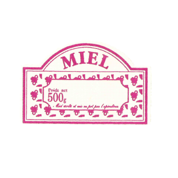100 étiquettes personnalisables (modèle anglaise) "Miel 500 g" - 60 x 38 mm