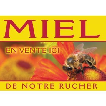 Panneau vente de miel - PVC - modèle abeille et fleur rouge