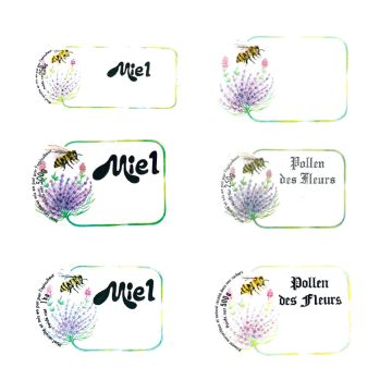 100 étiquettes personnalisées modèle "Fleurs et abeille"