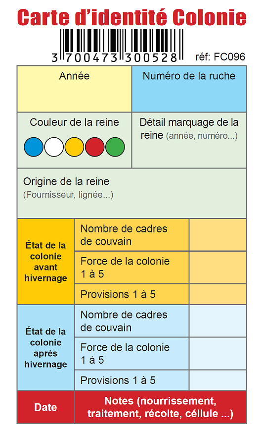 10 fiches de suivi et d'identité pour colonies d'abeilles