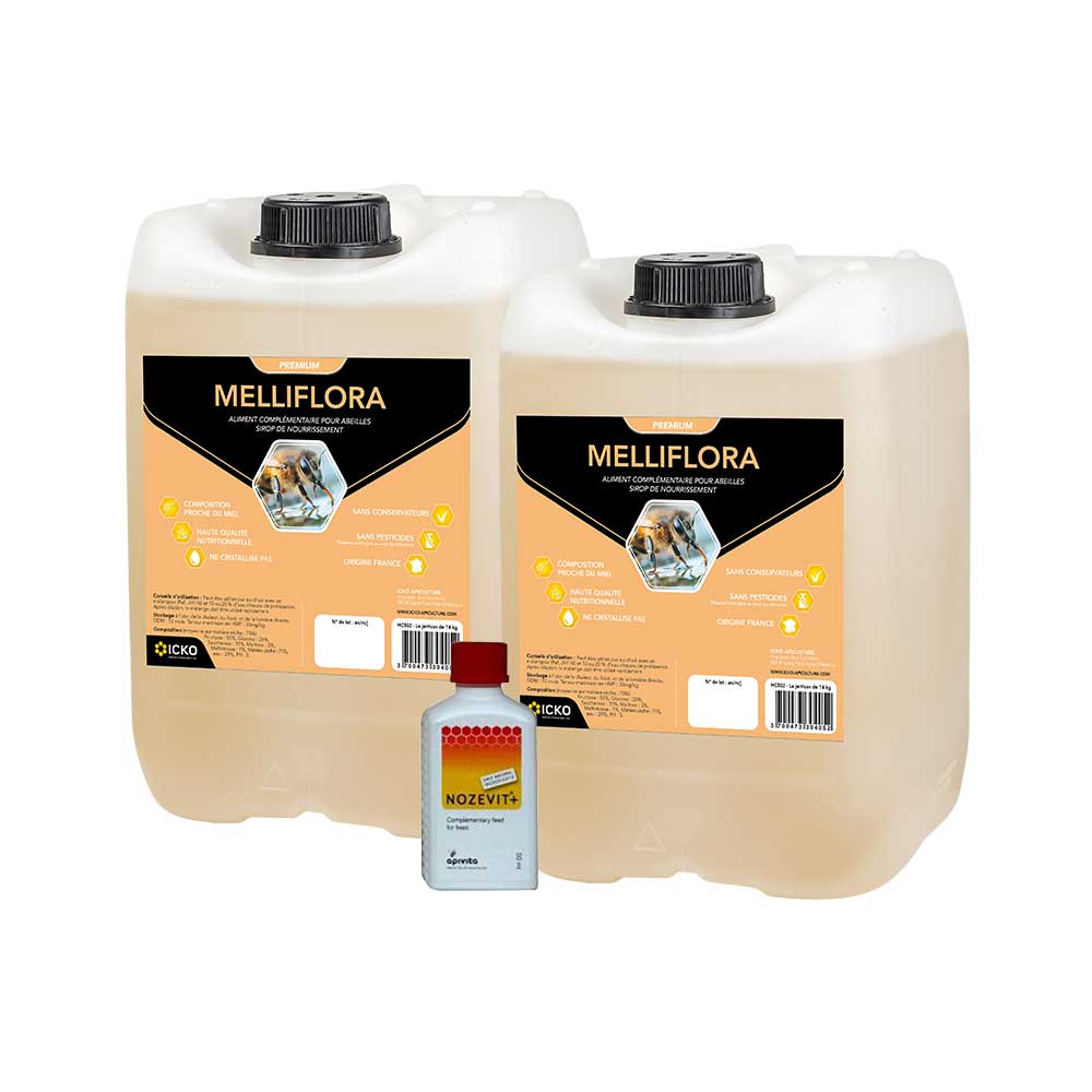 Pack nourrissement & santé abeilles - 2 Melliflora 14kg + Nozevit+ 50ml
