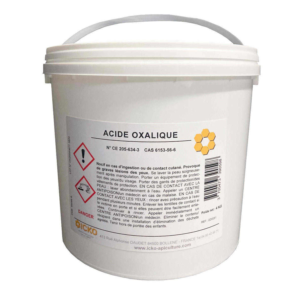 Hygiène de la ruche : Acide oxalique - seau de 4 kg - Icko Apiculture