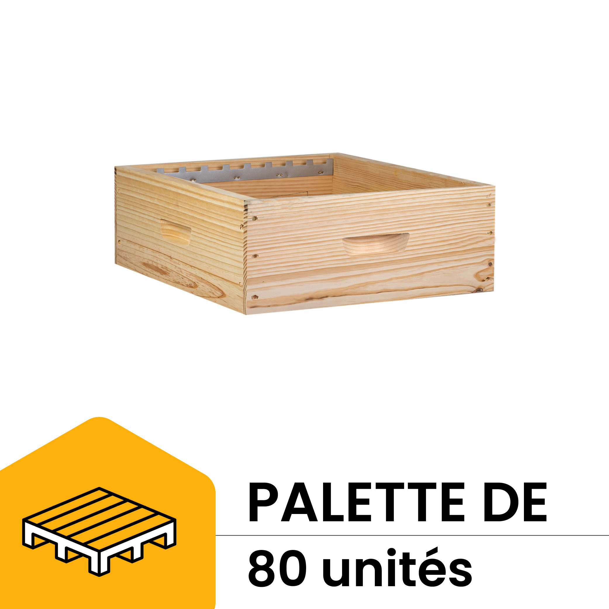 Palette de 80 hausses à tenons en pin maritime (avec crémaillères) Dadant 9 cadres - Ruchéco +