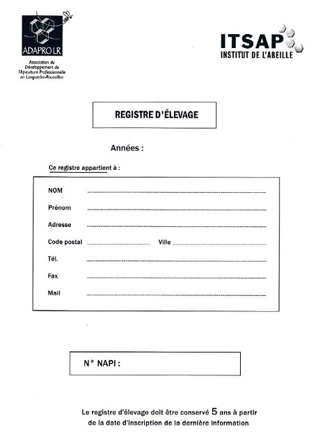 Registre d'élevage apicole officiel pour apiculteurs