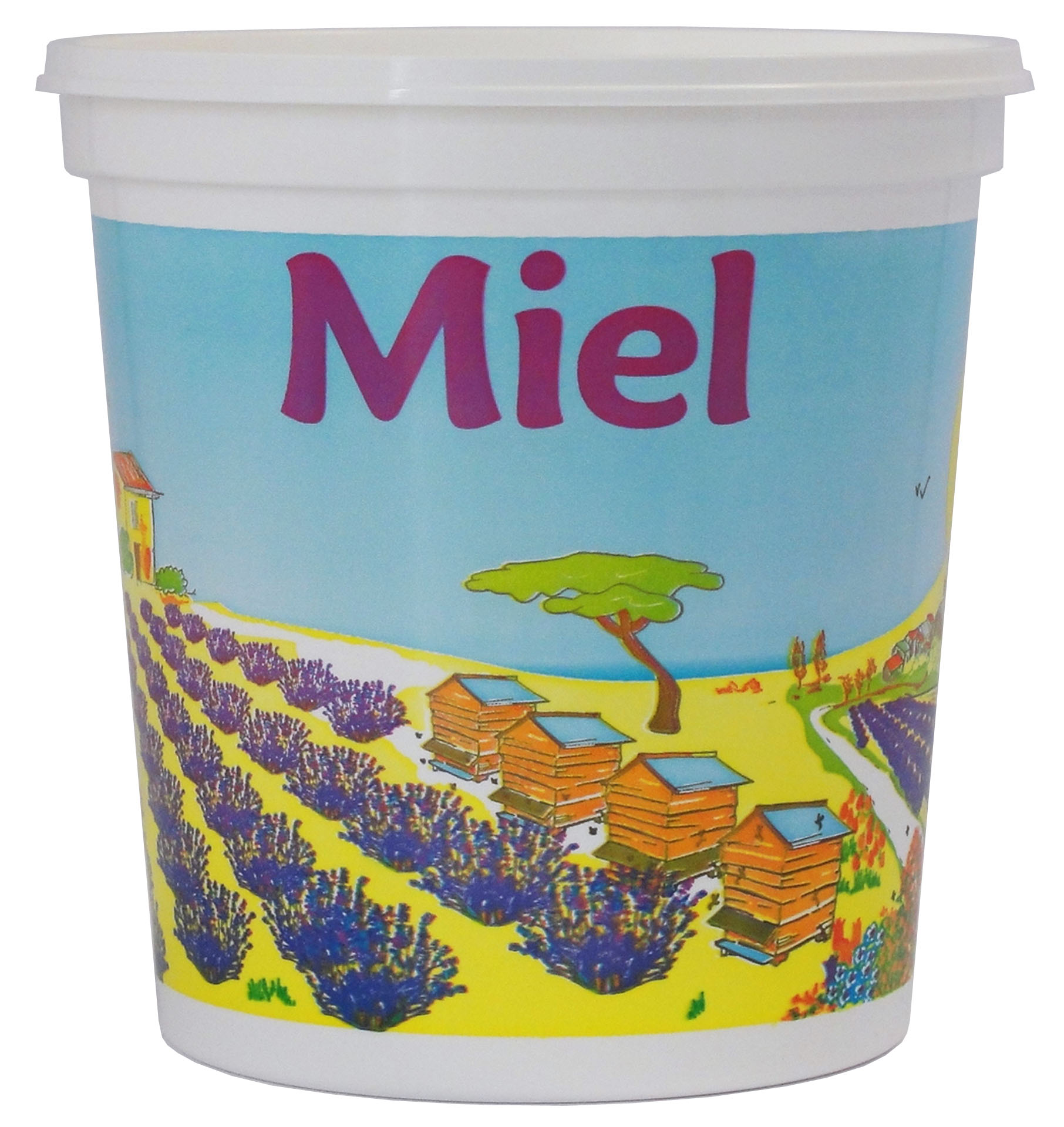 300 pots en plastique pour miel 1 kg PEP NICOT - modèle opaque lavande - avec couvercle
